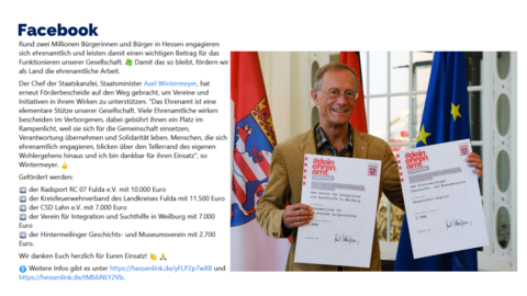 Facebook Post "Förderbescheide" vom 19.04.2022