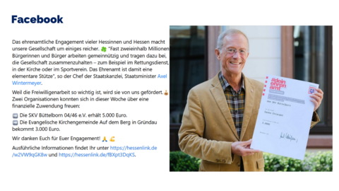 Facebook Post "Ehrenamtliches Engagement" vom 22. April 2022