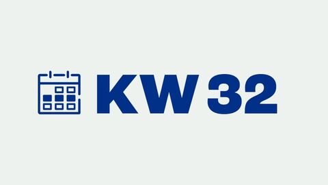 Grafik mit der Aufschrift "KW 32" für "Kalenderwoche 32"