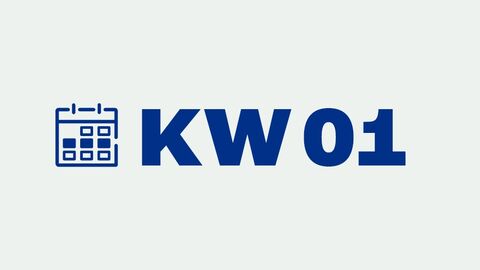 Grafik mit der Aufschrift "KW 01" für "Kalenderwoche 1"