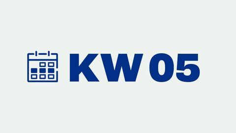 Grafik mit der Aufschrift "KW 05" für "Kalenderwoche 5"